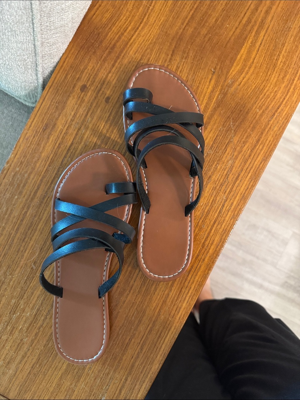 Women's Brown Footbed Sandals with Black Straps